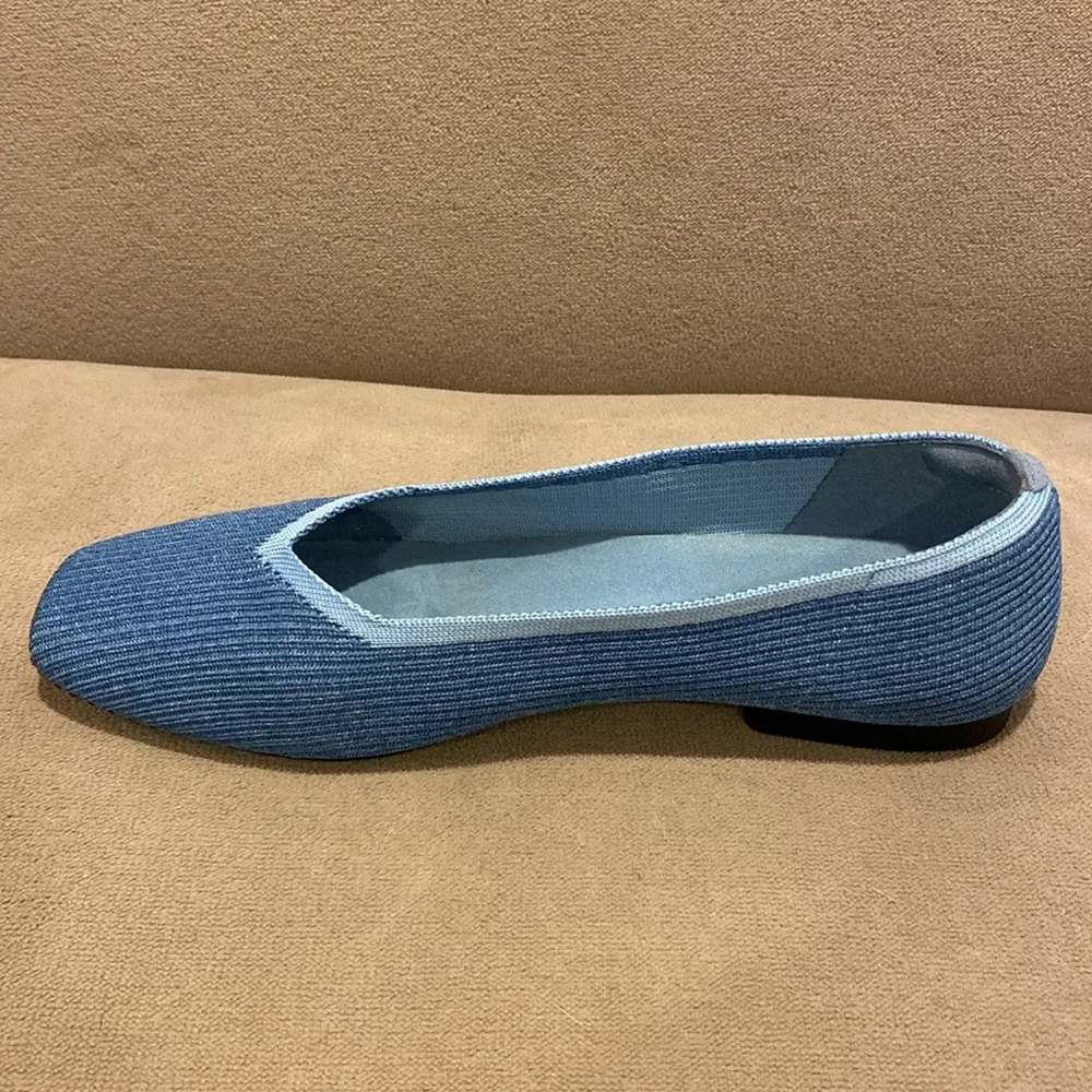 VIVAIA Margot Square-Toe V-Cut Knitted Flats Denim Blue Size 40 great used - Picture 5 of 12
